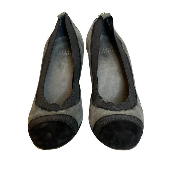 Stuart Weitzman Gray Suede Block Heel Cap Toe Pumps - Picture 2 of 7